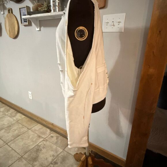 SMFK crewneck sweatshirt size small thrashed trashed cream color destroyed paint - Picture 4 of 12